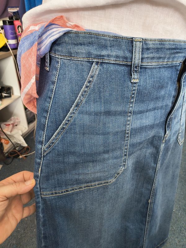 Size 14 St John's Bay midi denim jean skirt stretchy