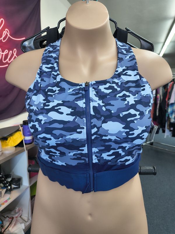 2x Fabletics blue camo sports bra zip front