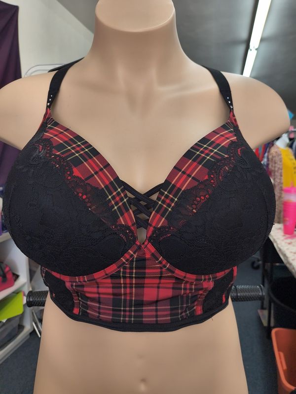 44DD Torrid longline boost plunge bra plaid lace