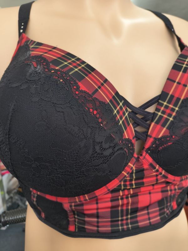 44DD Torrid longline boost plunge bra plaid lace