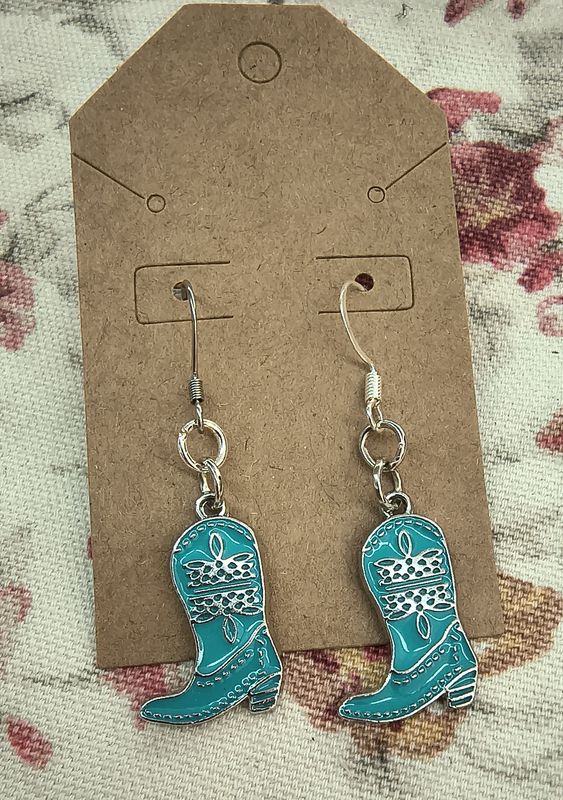 Blue cowboy boots Western metal handmade earrings