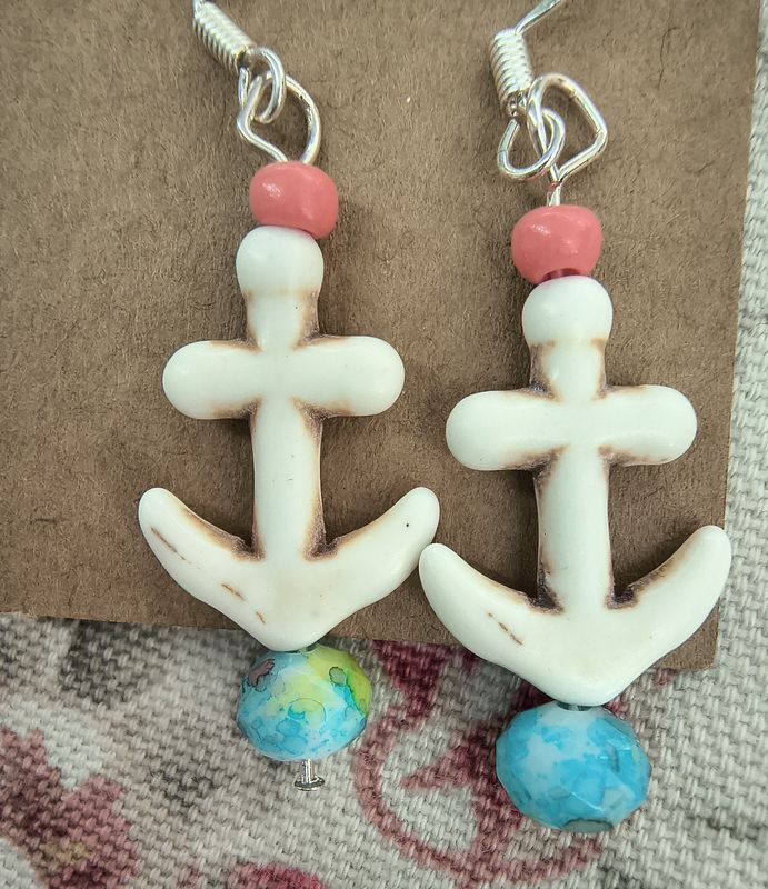 Ahoy! White anchor nautical handmade earrings