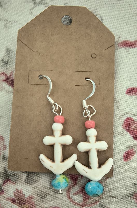 Ahoy! White anchor nautical handmade earrings