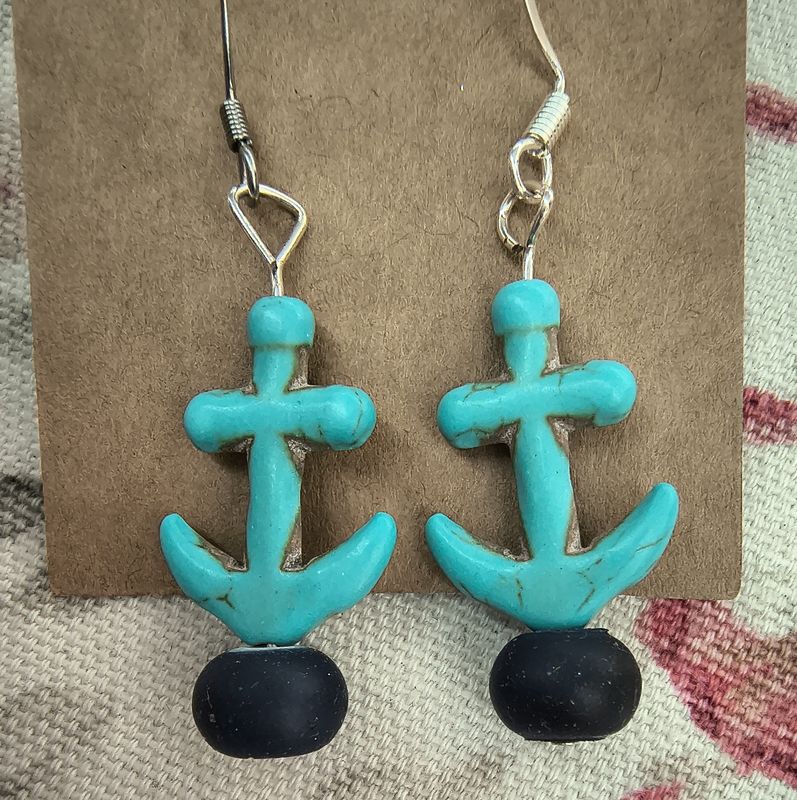 Blue navy anchor nautical handmade earrings