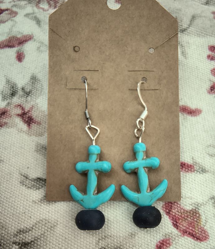 Blue navy anchor nautical handmade earrings