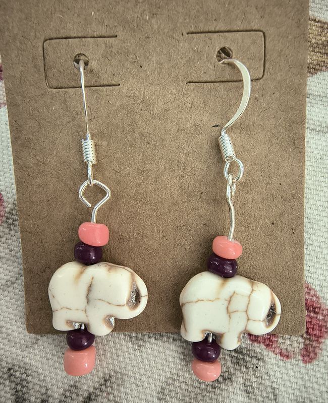 Ivory elephants dainty handmade earrings