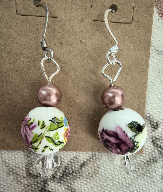 Round floral dressy handmade earrings