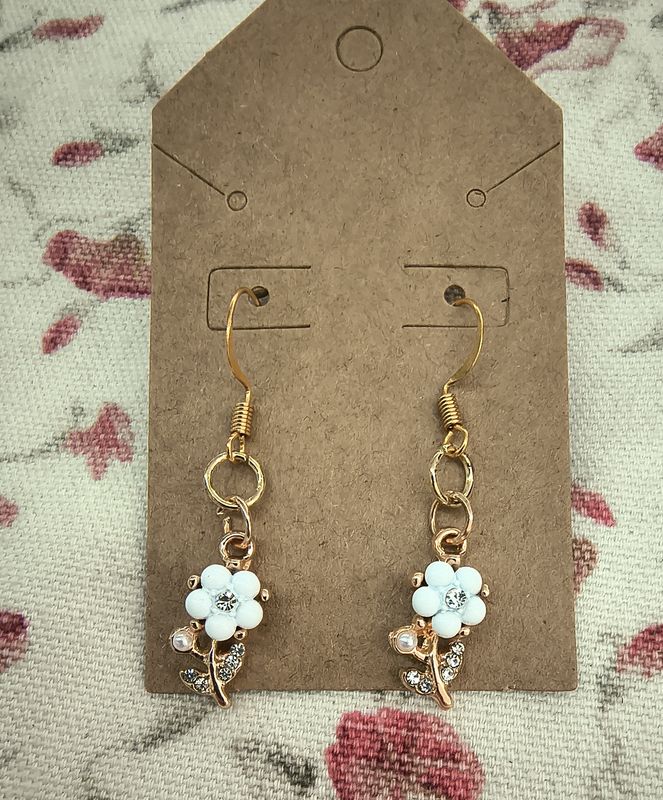 Girly pearl and rhinestone dainty flower handmade earrings
