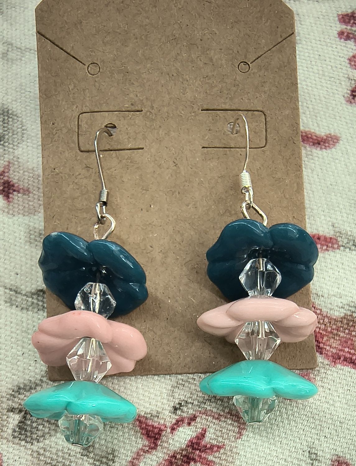 Flower petal drop earrings multicolor floral handmade