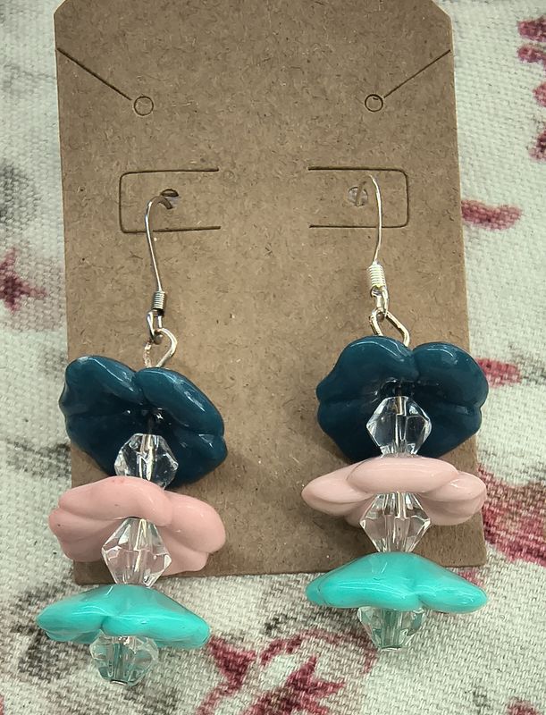 Flower petal drop earrings multicolor floral handmade