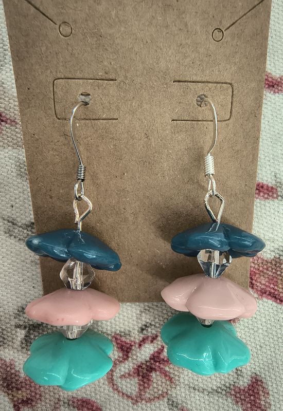 Flower petal drop earrings multicolor floral handmade