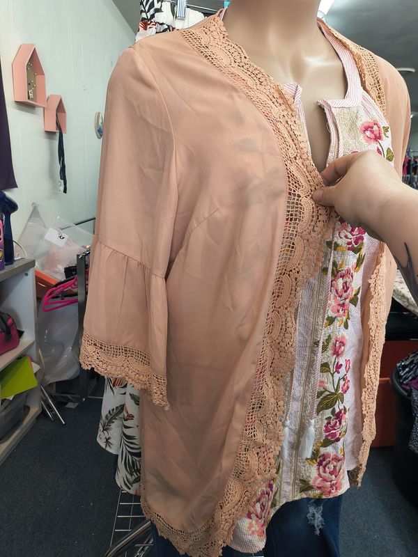 3x Bloomchic NWT beige lace trim kimono coverup
