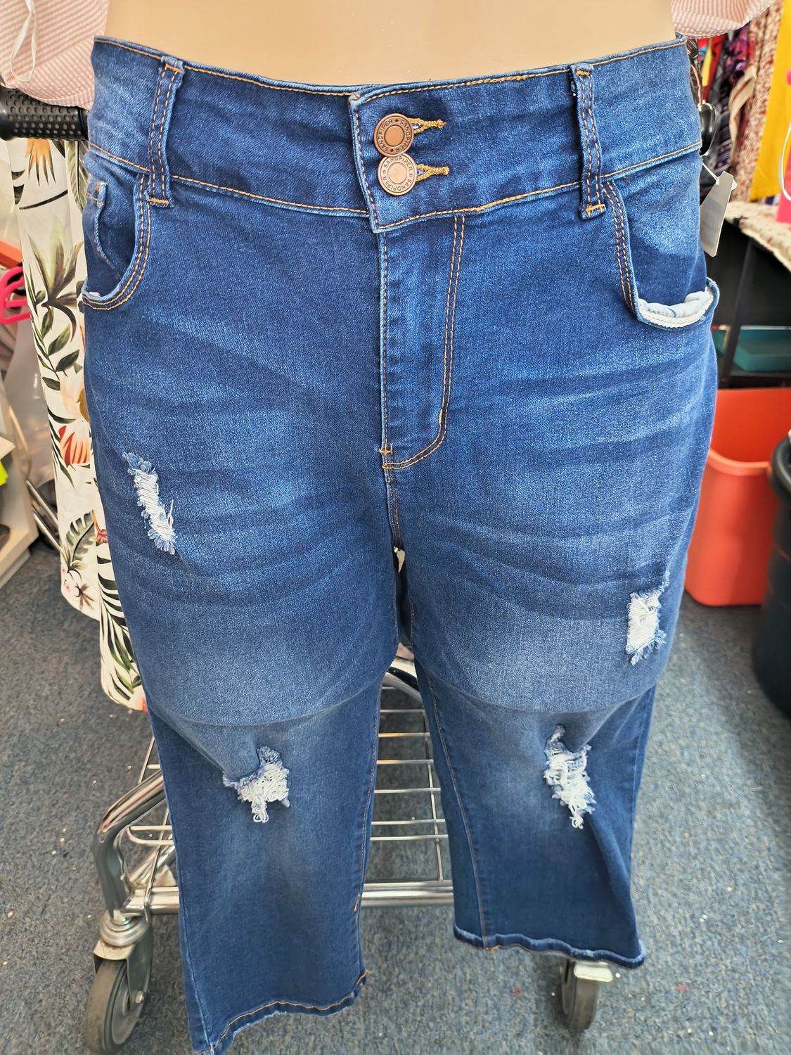 Size 22 Sandpiper distressed denim capris stretchy