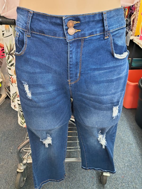 Size 22 Sandpiper distressed denim capris stretchy