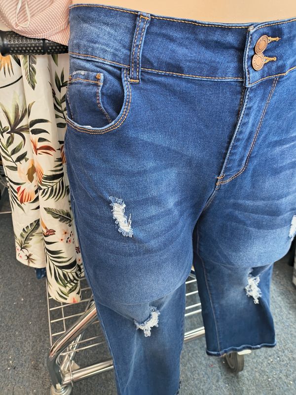Size 22 Sandpiper distressed denim capris stretchy