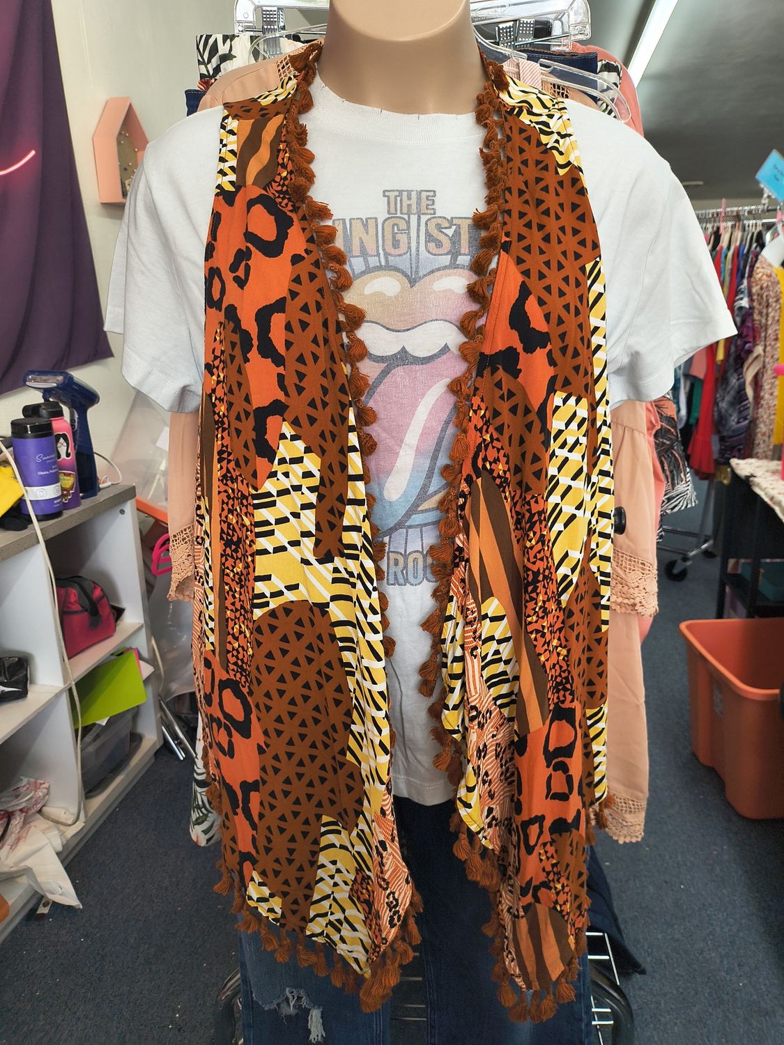2x Cato fringe animal print lightweight vest