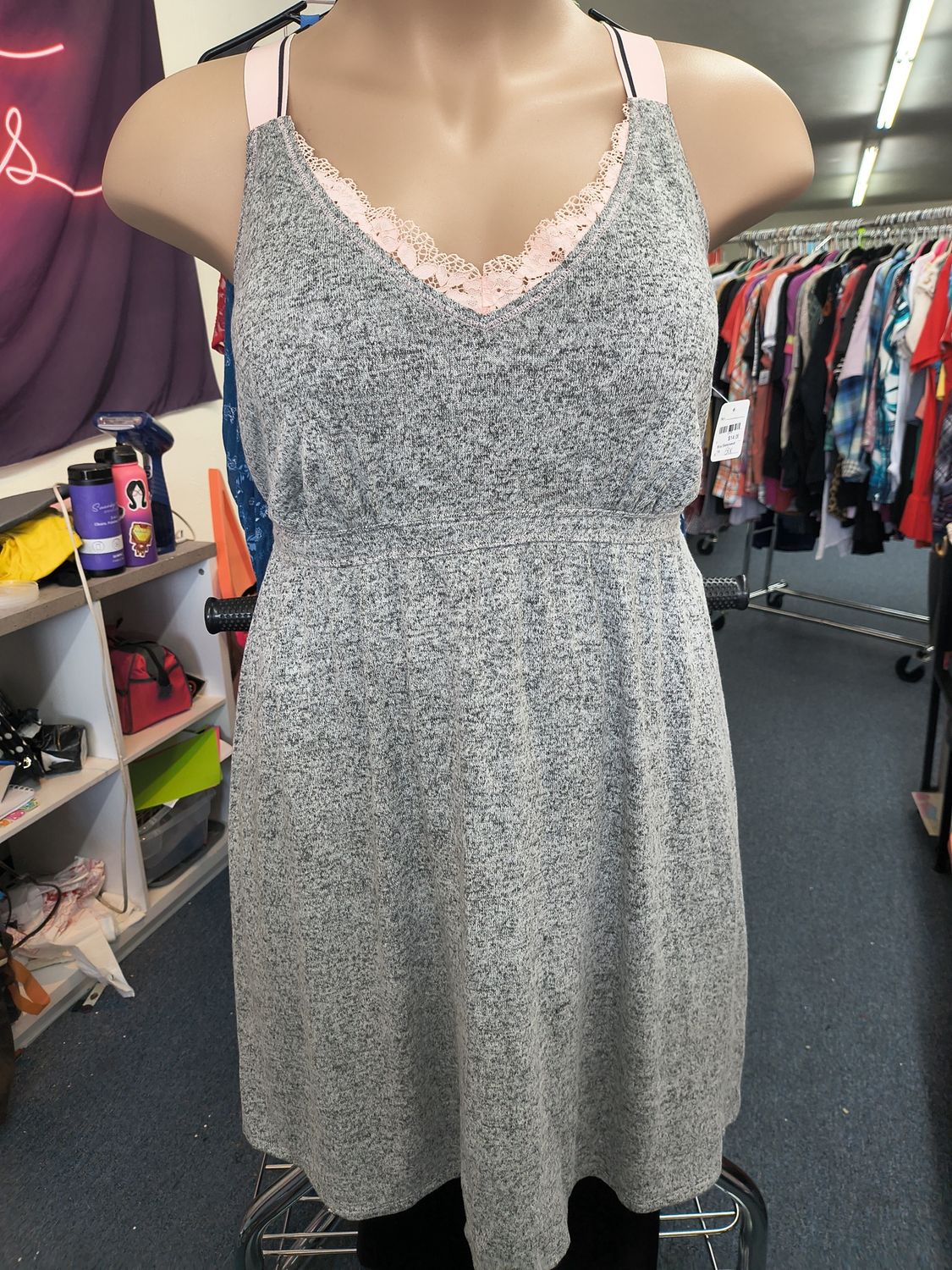 2x Sleep by Cacique soft gray and pink lace chemise pjs