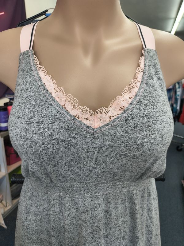 2x Sleep by Cacique soft gray and pink lace chemise pjs