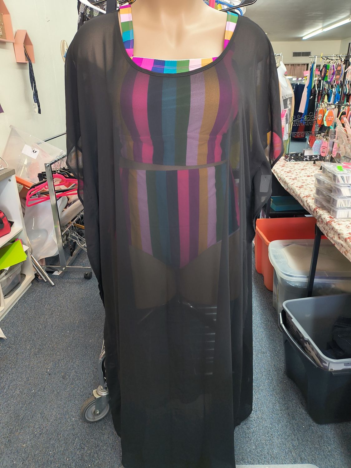 One Size black mesh long swimsuit coverup kimono