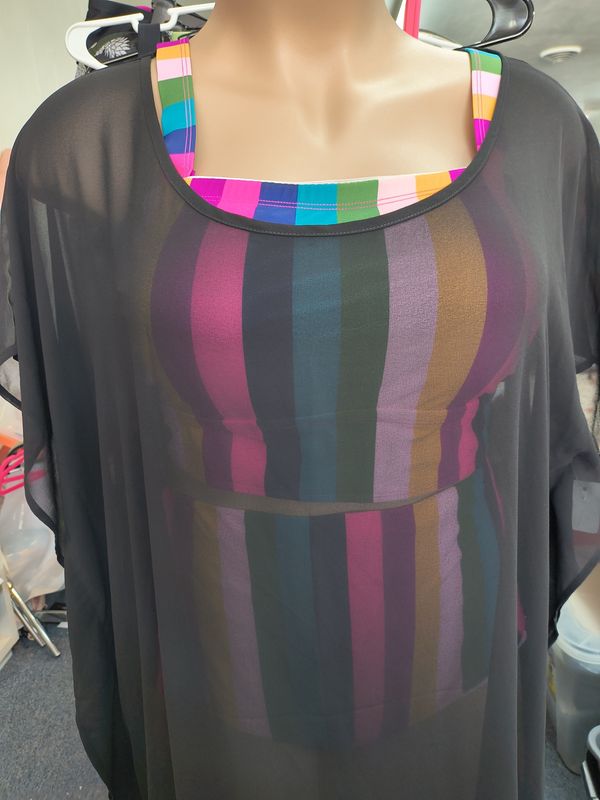 One Size black mesh long swimsuit coverup kimono