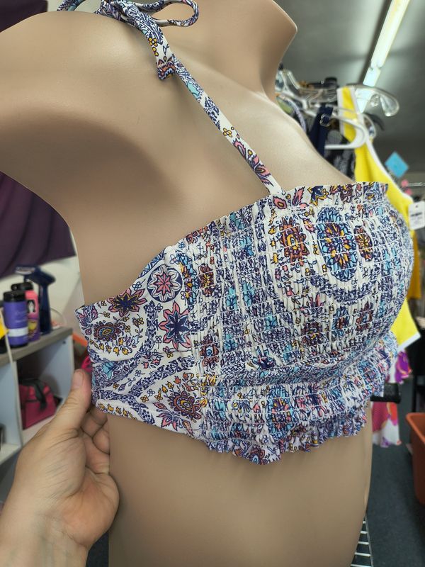 22w/3x floral smocked bikini swimsuit top strappy