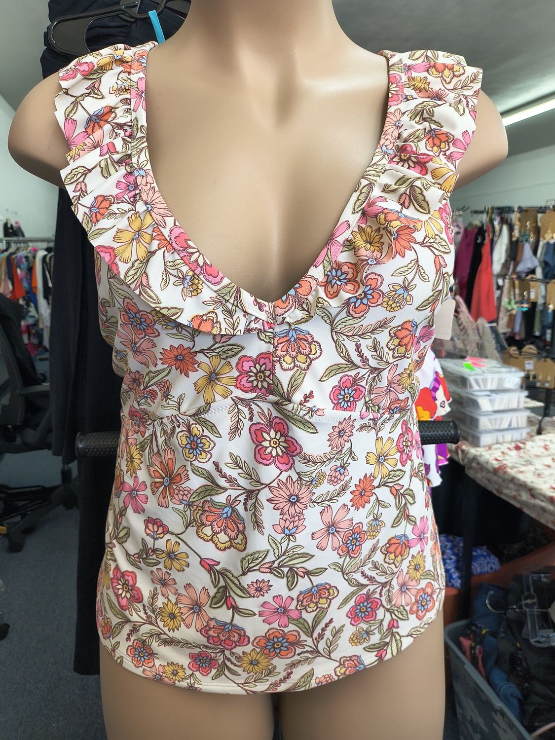 3x Old Navy ruffle shoulder tankini swim top floral