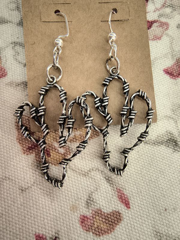 Barbed Wire cactuses silver metal earrings