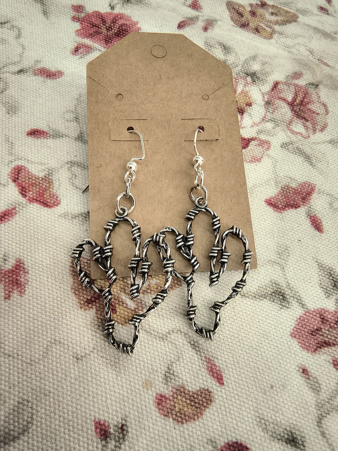 Barbed Wire cactuses silver metal earrings