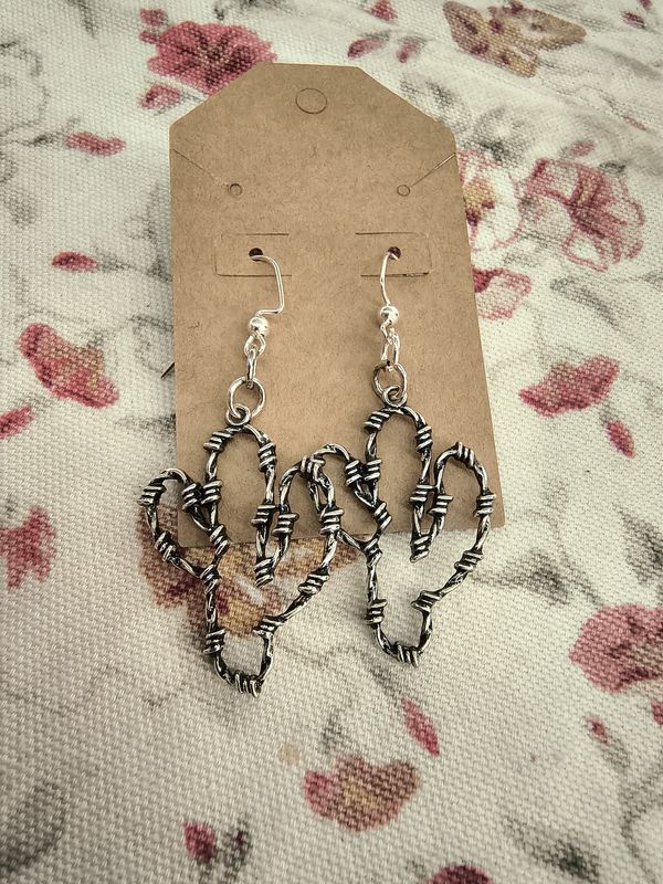 Barbed Wire cactuses silver metal earrings