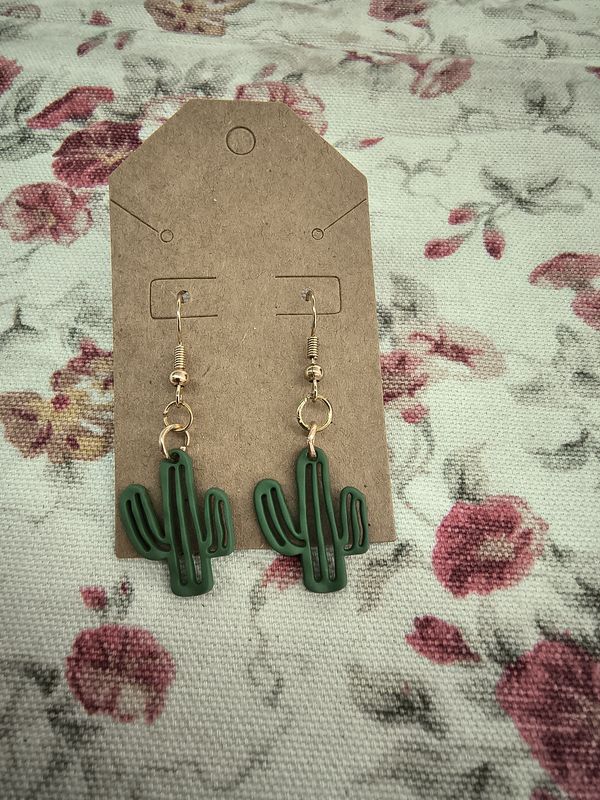 Green and gold small cacti handmade earrings