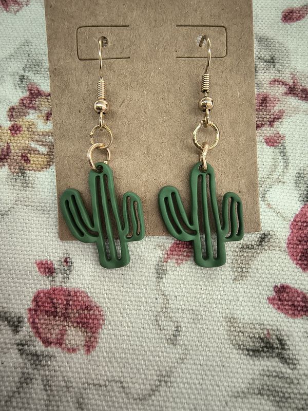 Green and gold small cacti handmade earrings
