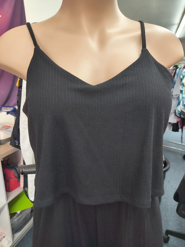 1x Zenana ribbed ruffle overlay black jumpsuit