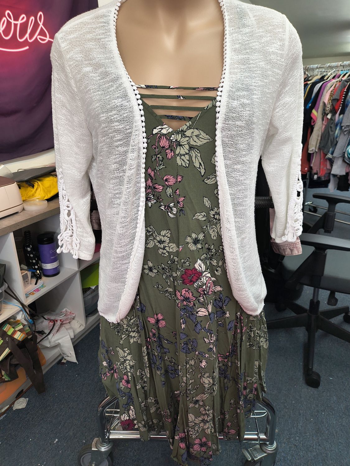 XL Studio Works white rick rack lightweight cardigan