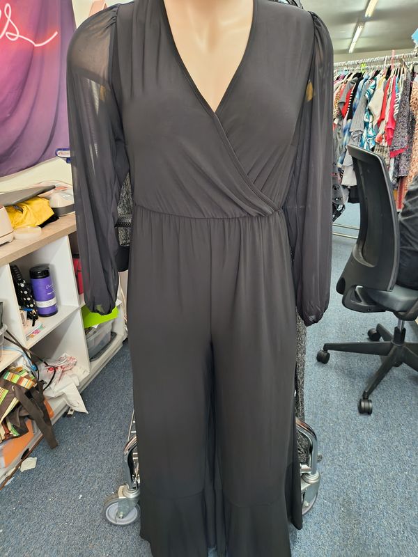2x Cato black sheer long sleeve black wide leg jumpsuit