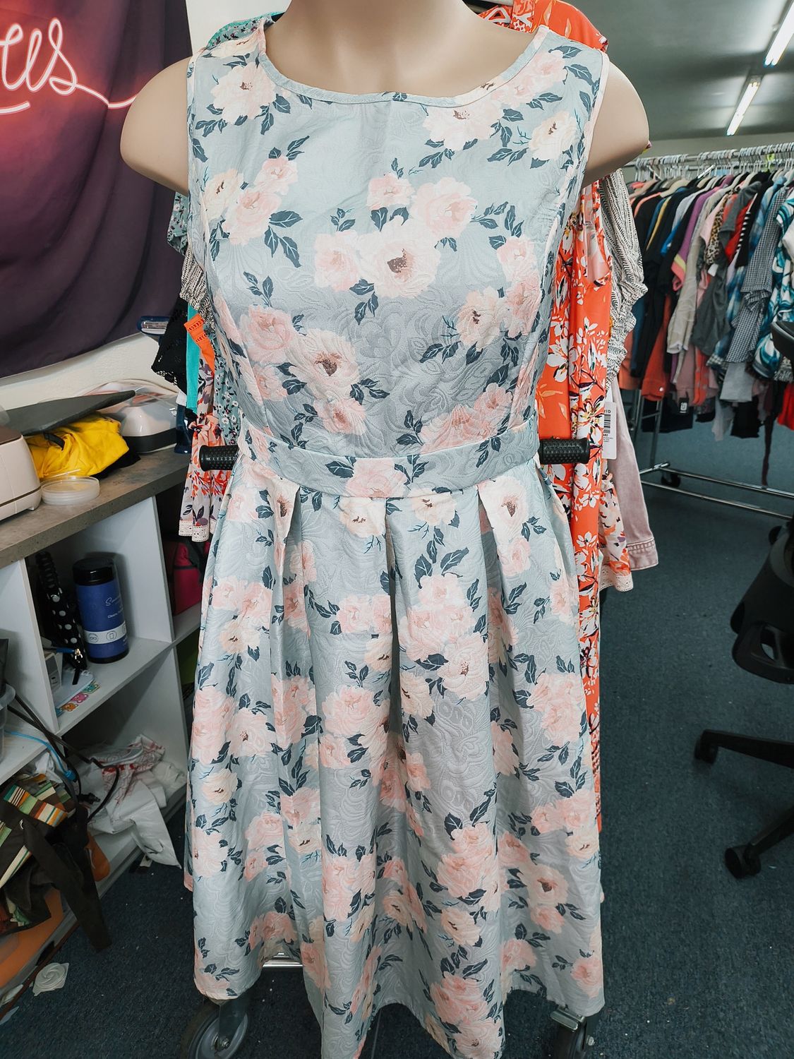 2x Shein Curve floral pleated textured a-line dress