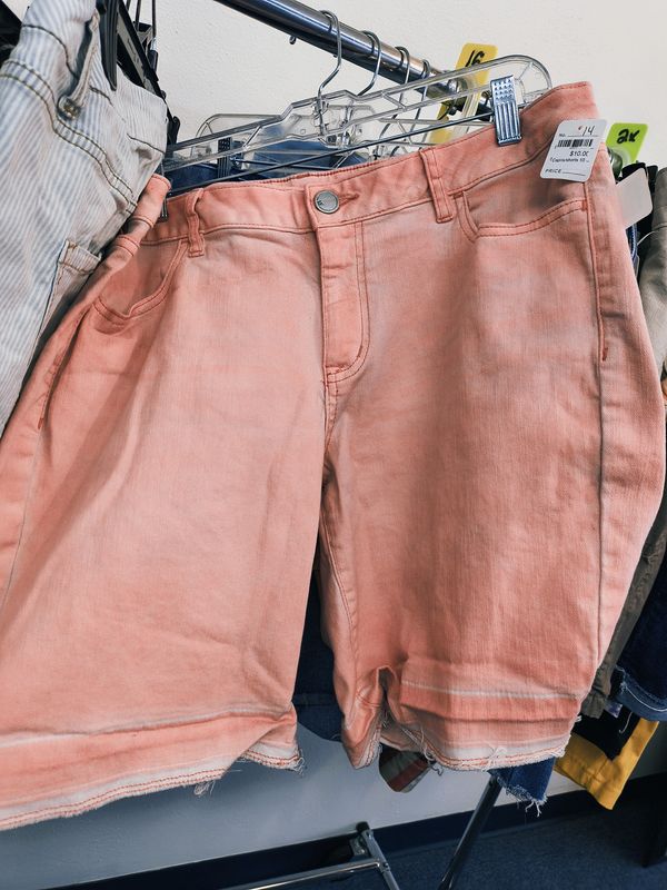 Size 14 Lane Bryant pink distressed denim bermuda shorts