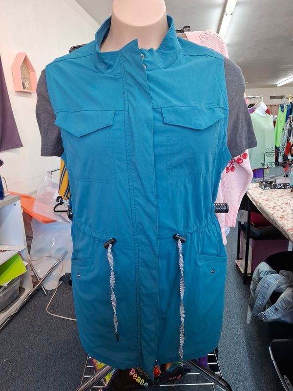 3x Torrid Happy Camper blue long vest with pockets