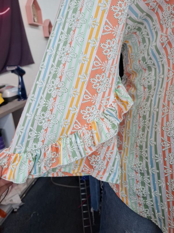 XL Ruby Road rainbow striped flutter sleeve top
