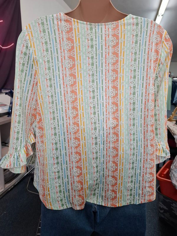 XL Ruby Road rainbow striped flutter sleeve top