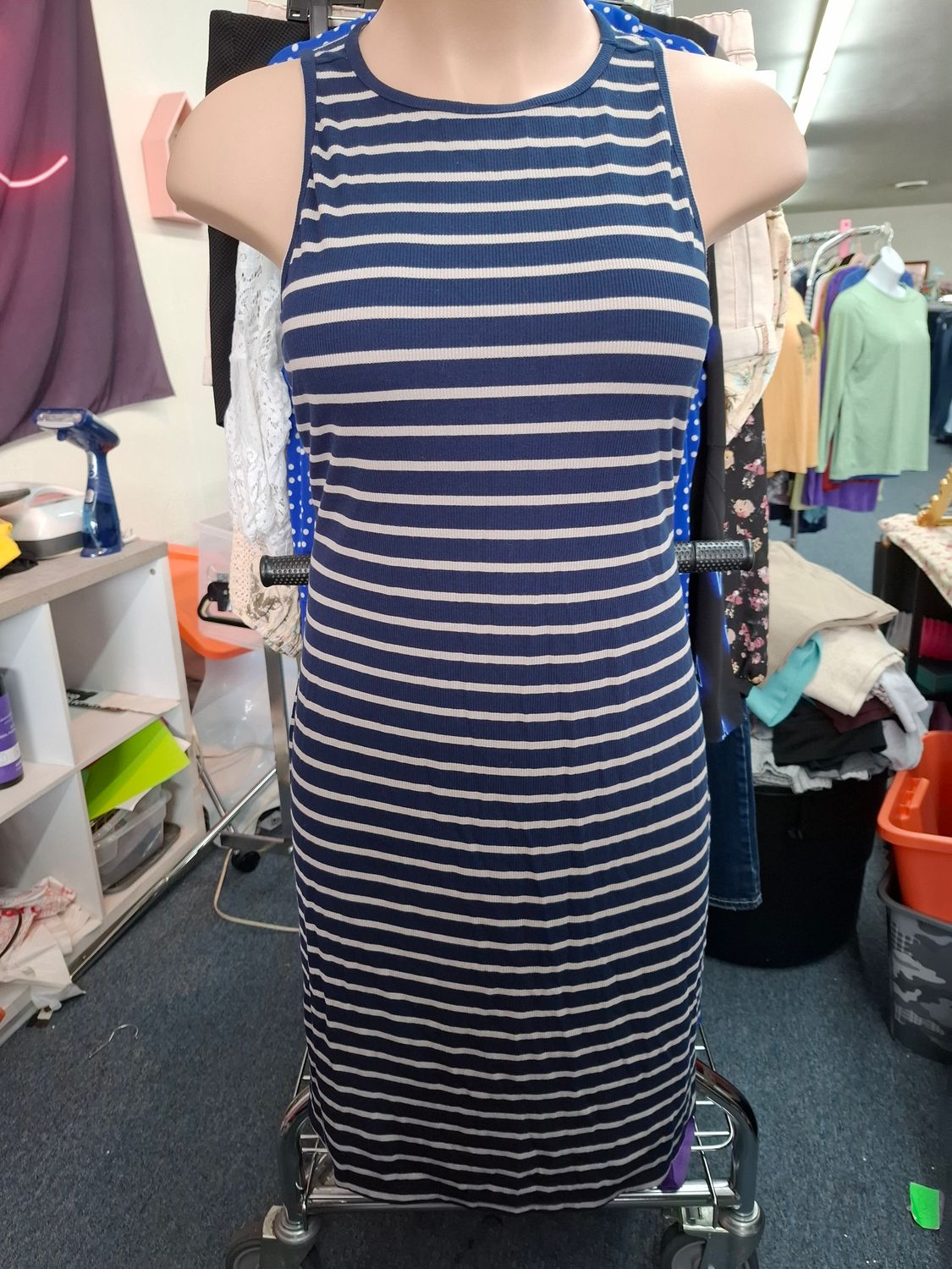 2x Torrid ribbed midi navy and cream dress fitted stripes
