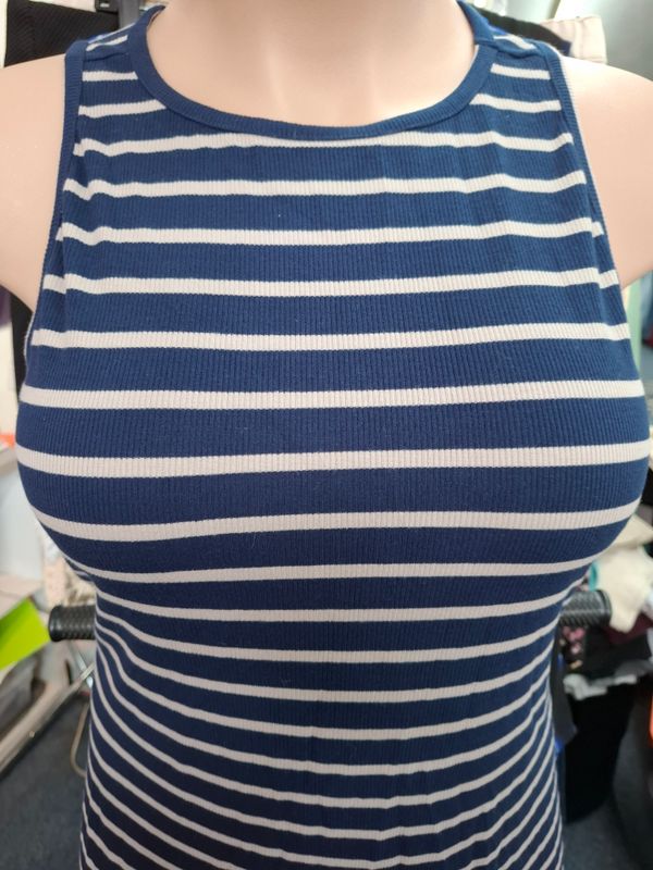 2x Torrid ribbed midi navy and cream dress fitted stripes