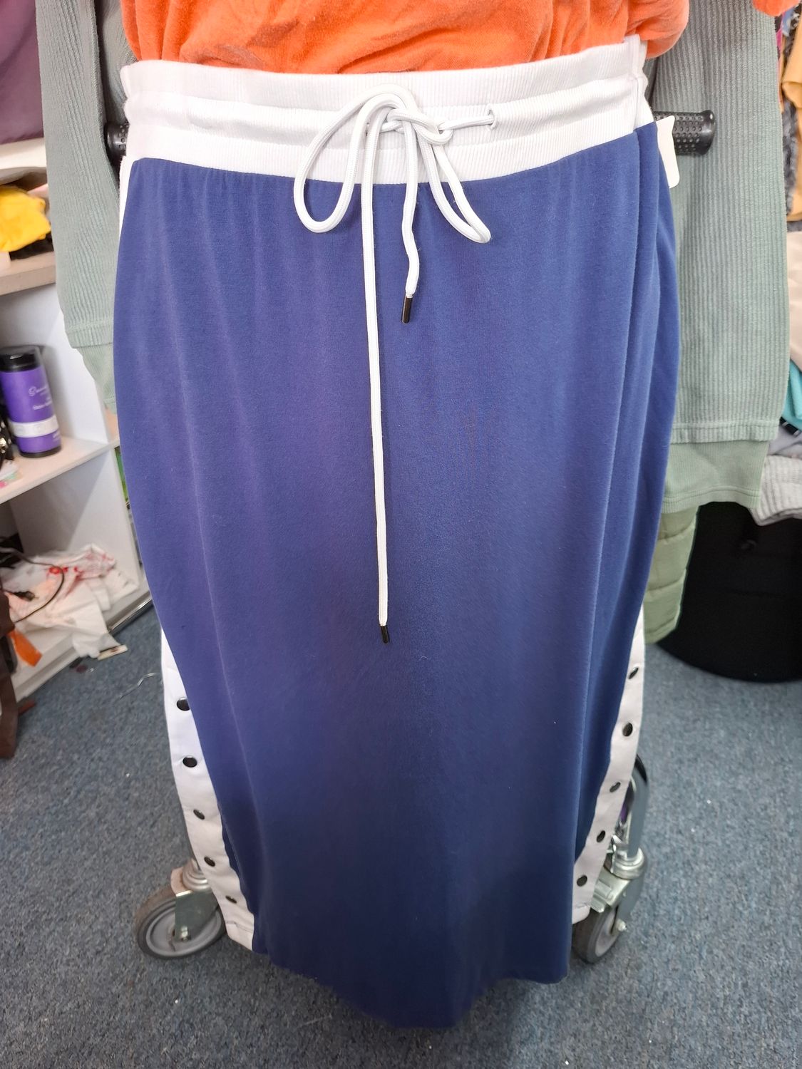 2x Torrid blue and white athletic side button knit midi skirt