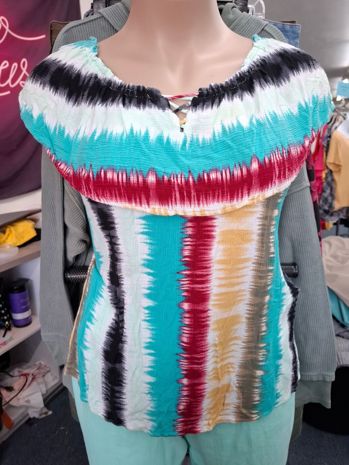 2x Cato tie dye stripes ruffle off the shoulder top