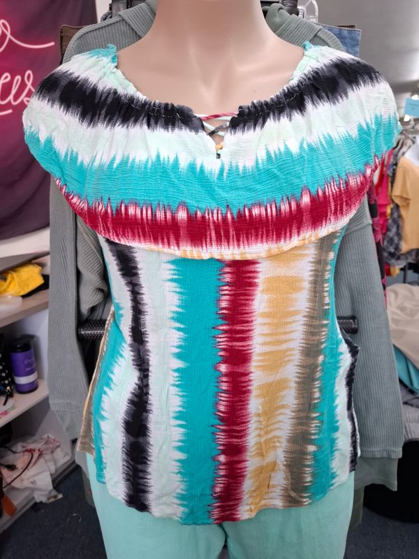 2x Cato tie dye stripes ruffle off the shoulder top
