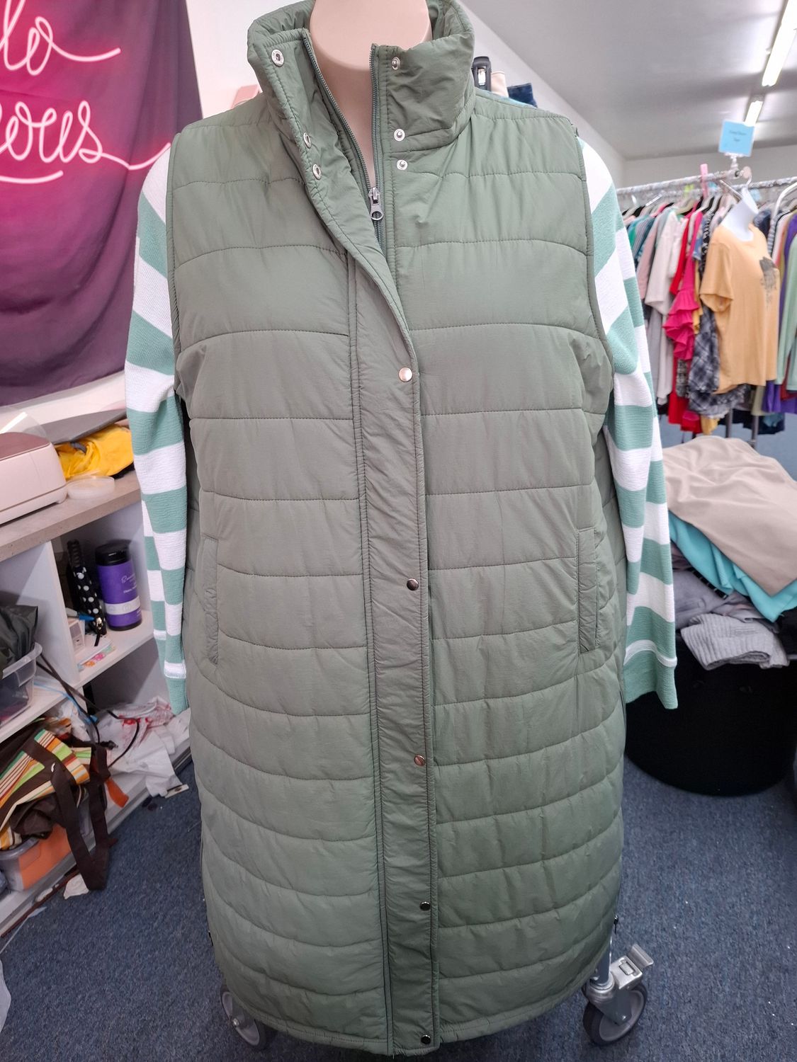 2x Blakeley green tunic long puffer vest side zip