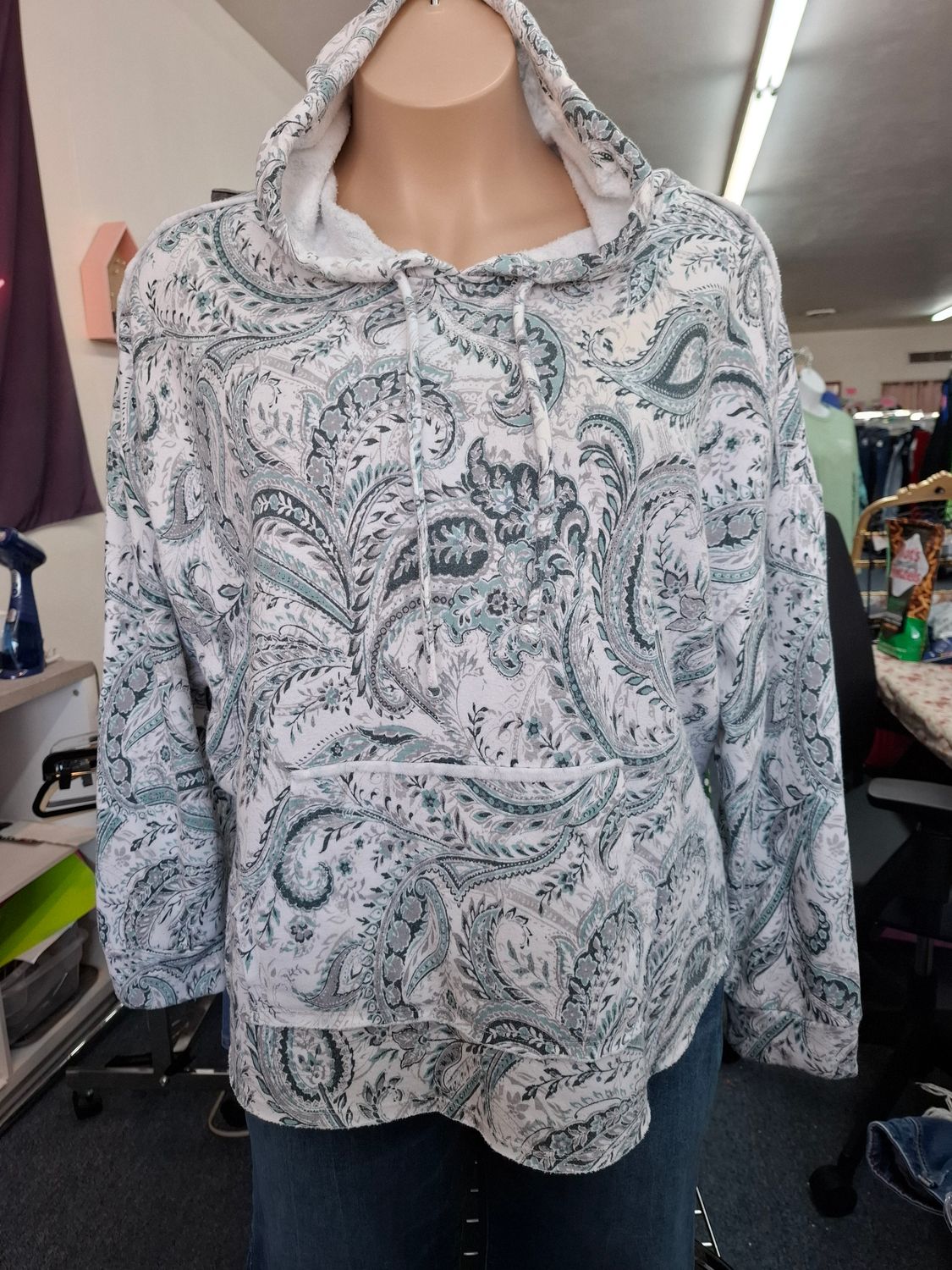 4x Cato green and white floral paisley sweatshirt hoodie top