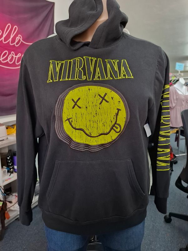 L Nirvana black embroidered dead face hoodie