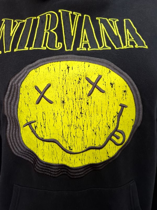 L Nirvana black embroidered dead face hoodie