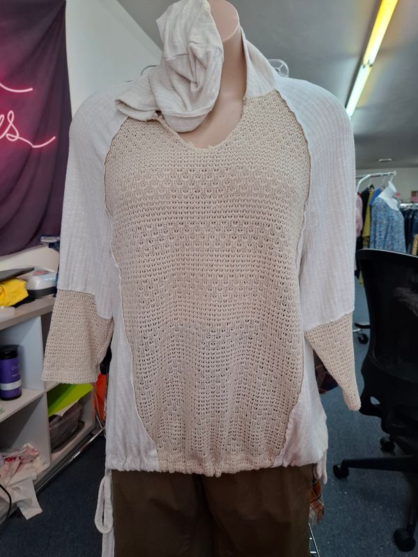 3x Cato cream tie side hoodie sweatshirt semi sheer