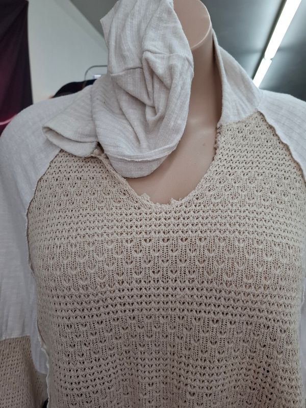 3x Cato cream tie side hoodie sweatshirt semi sheer
